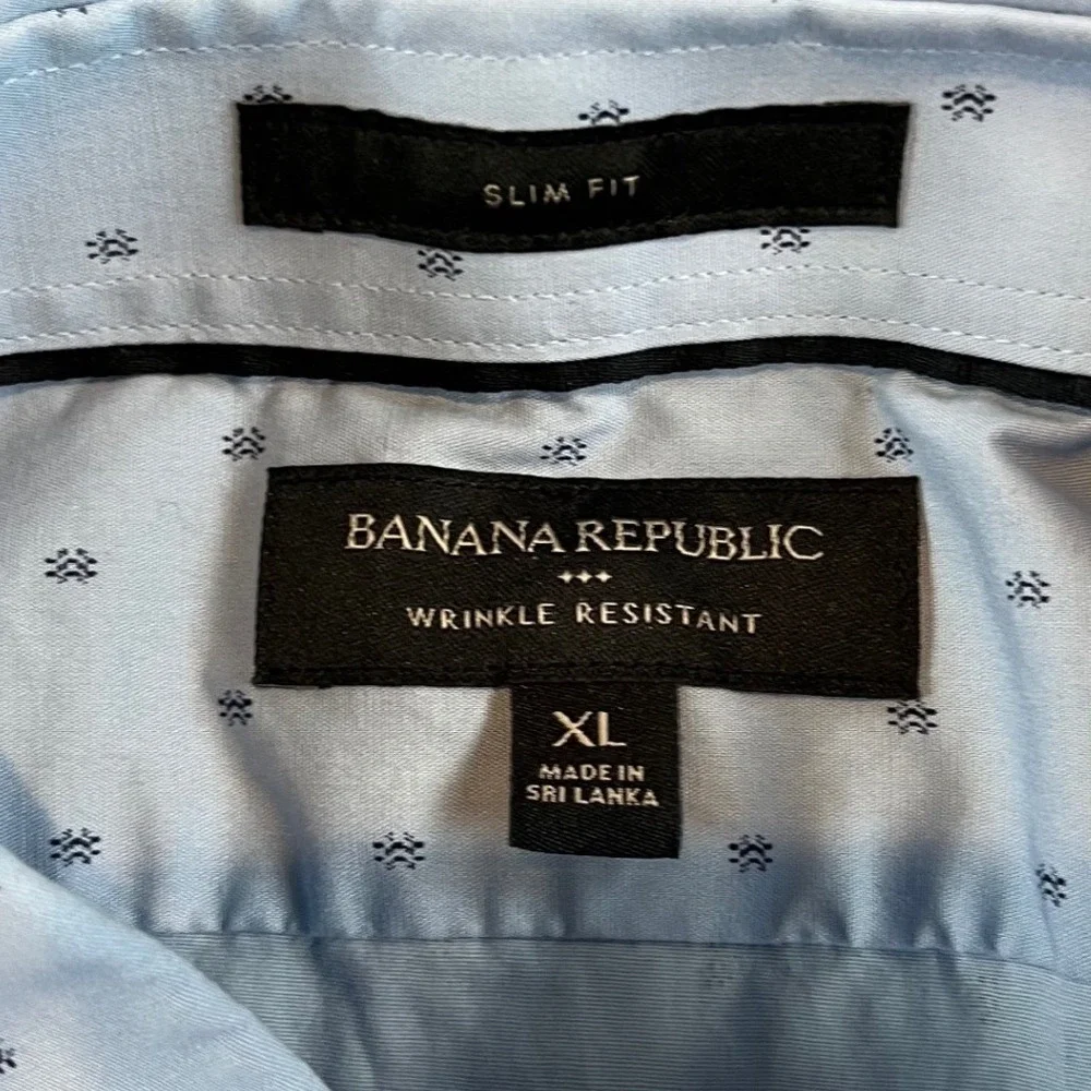 Banana Republic Men Slim Fit Light Blue‎ Geometric Print XL Wrinkle free Shirt